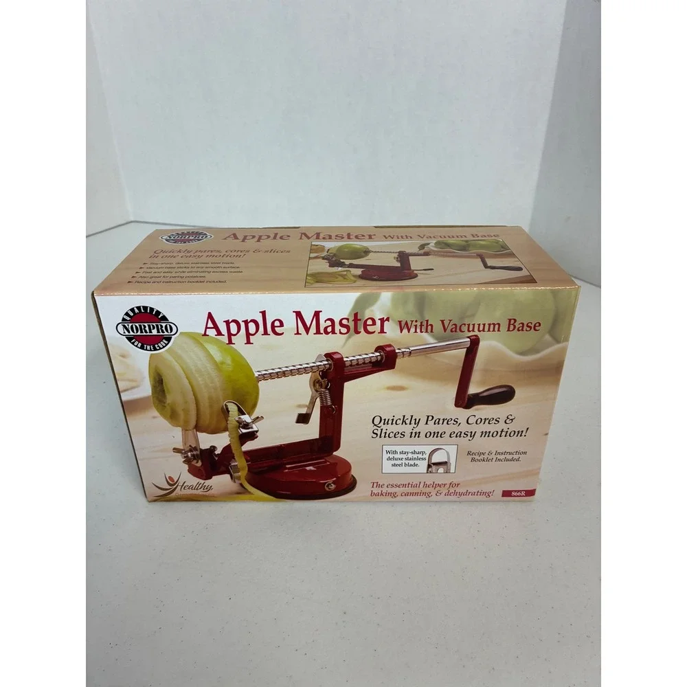 Norpro Apple Master 866R Red Apple Peeler Corer Slicer with Vacuum Base NEW